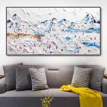 印象派 Painting - 雪の山のスキーヤー ウォールアート スポーツ ホワイト スノー スキー 部屋の装飾 by Knife 17